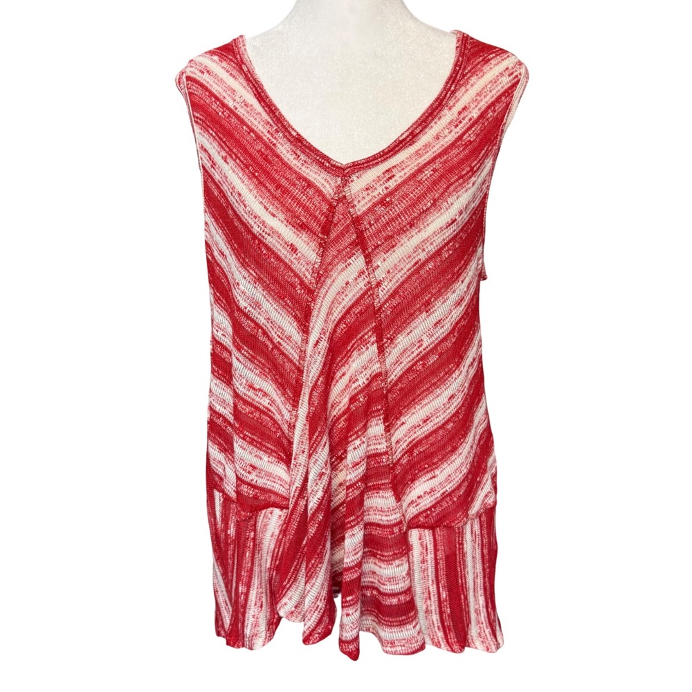 Vintage America Tank Top Sweater Womens XL Red White Space Dye Boho Peplum Hem
